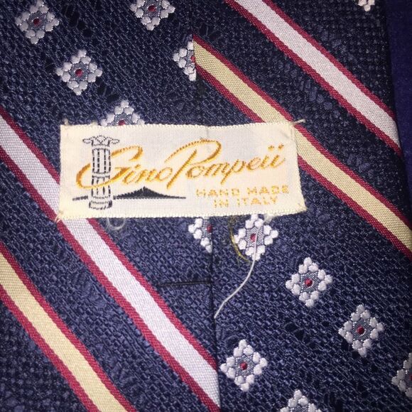 Vintage Gino Pompeii Italian Handmade Tie Wide Blue Red 1970s - Picture 2 of 7